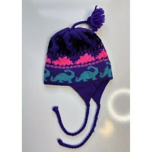Cappello Ski Hat Purple Wool Dinosaur Tassel Pom Pom / Kids' One Size